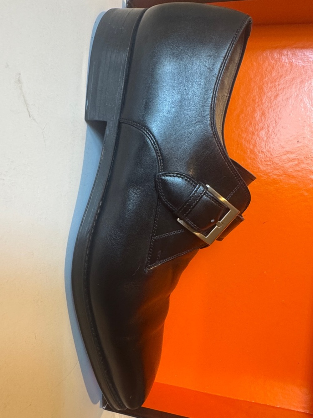 Magnanni Black Leather Single Monk Strap Shoes